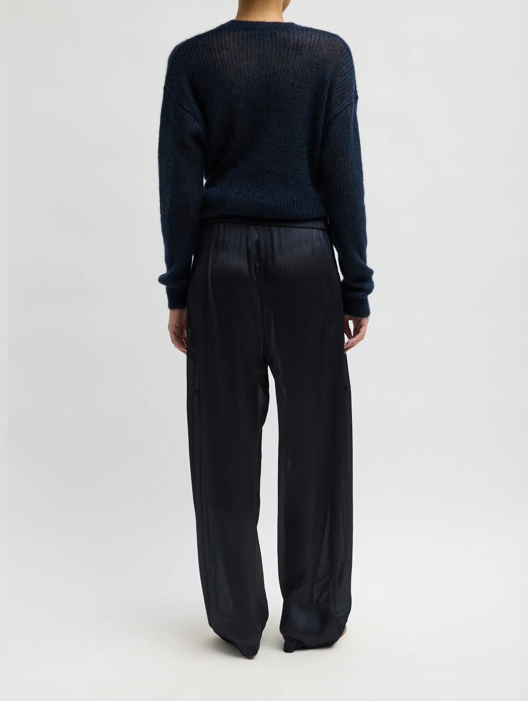 Matte Satin Plisse Winslow Pant in Navy