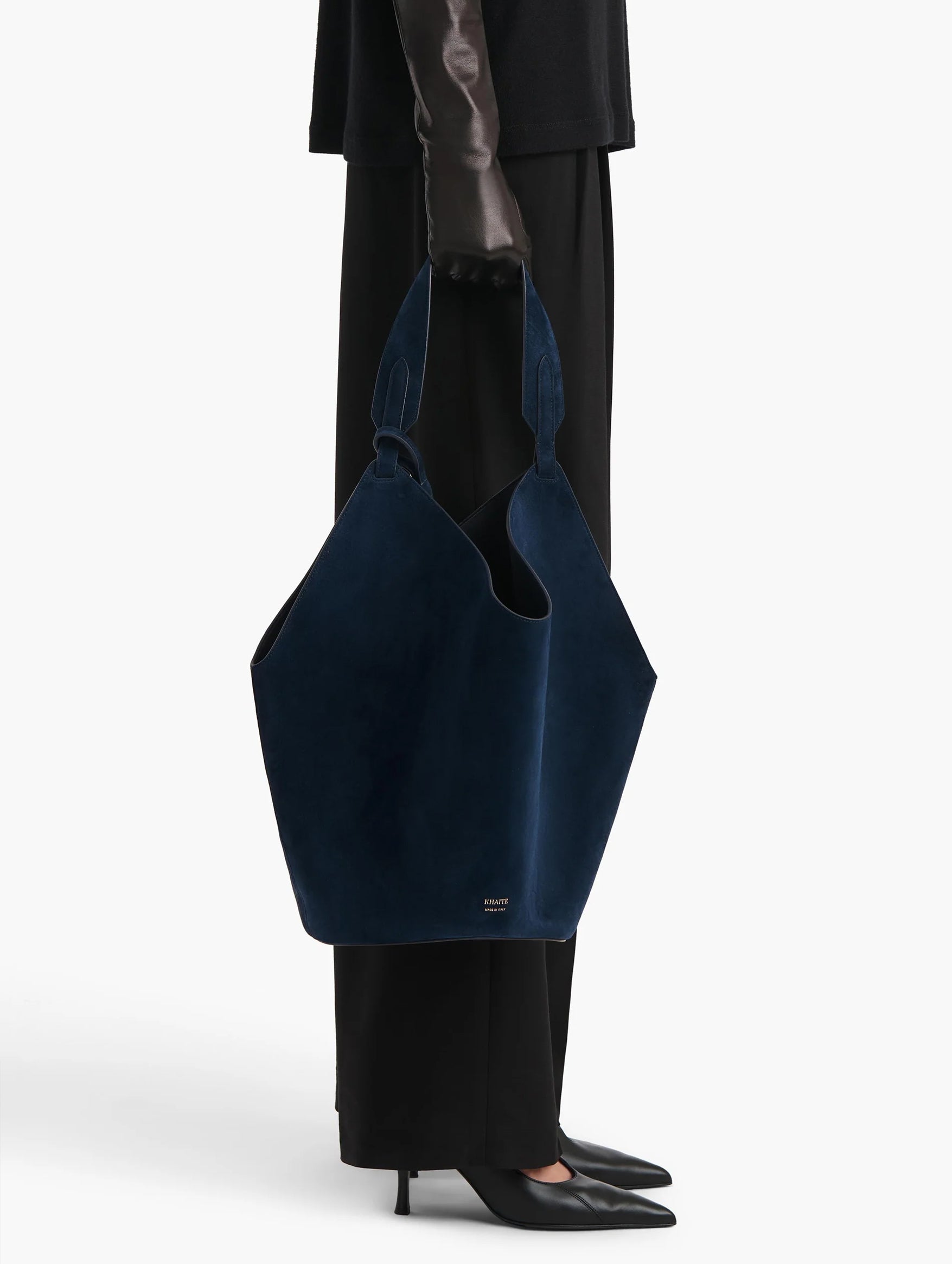 Medium Lotus Tote in Midnight Suede