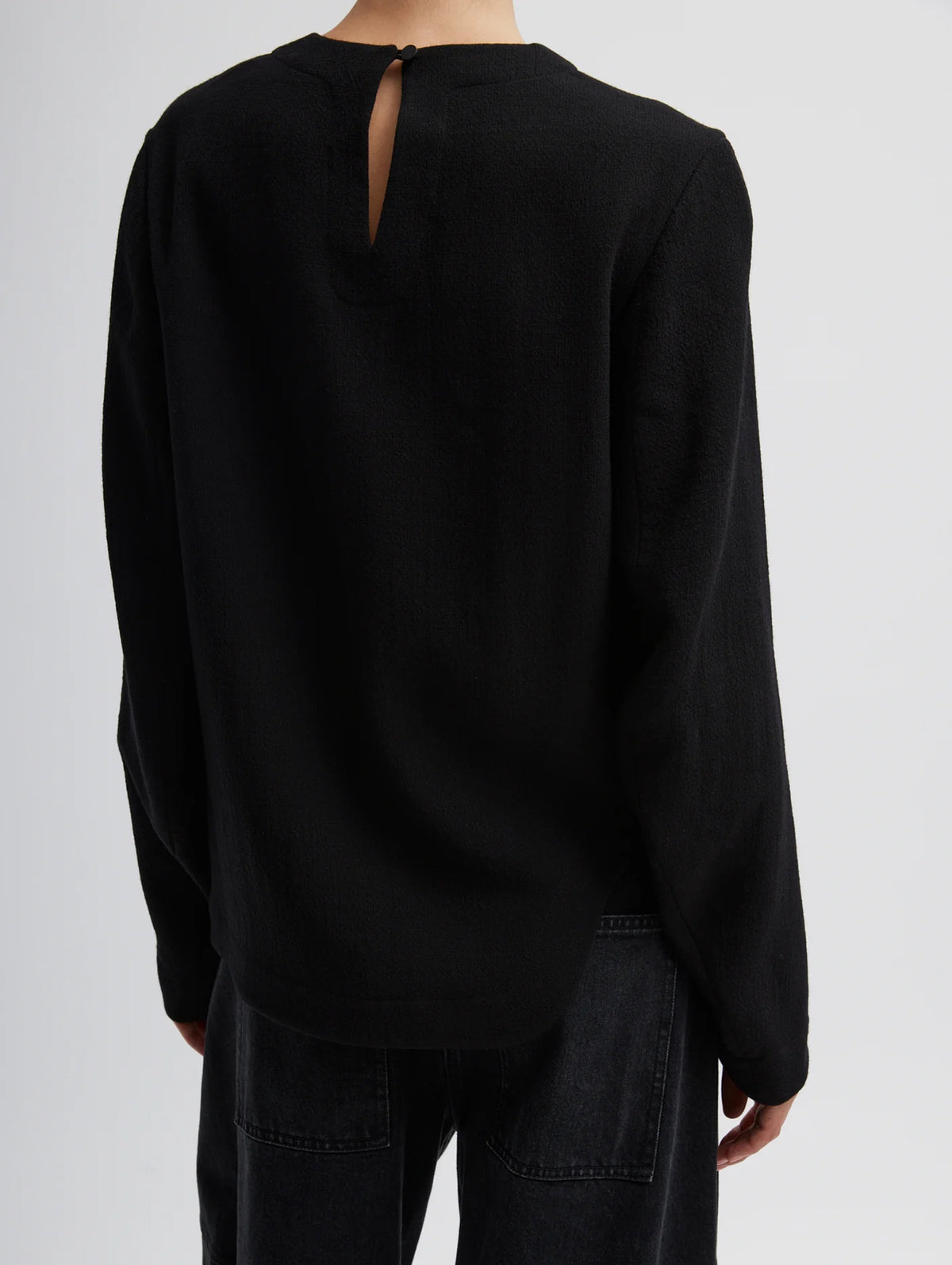 Melee Crepe Long Sleeve Cropped Top in Black