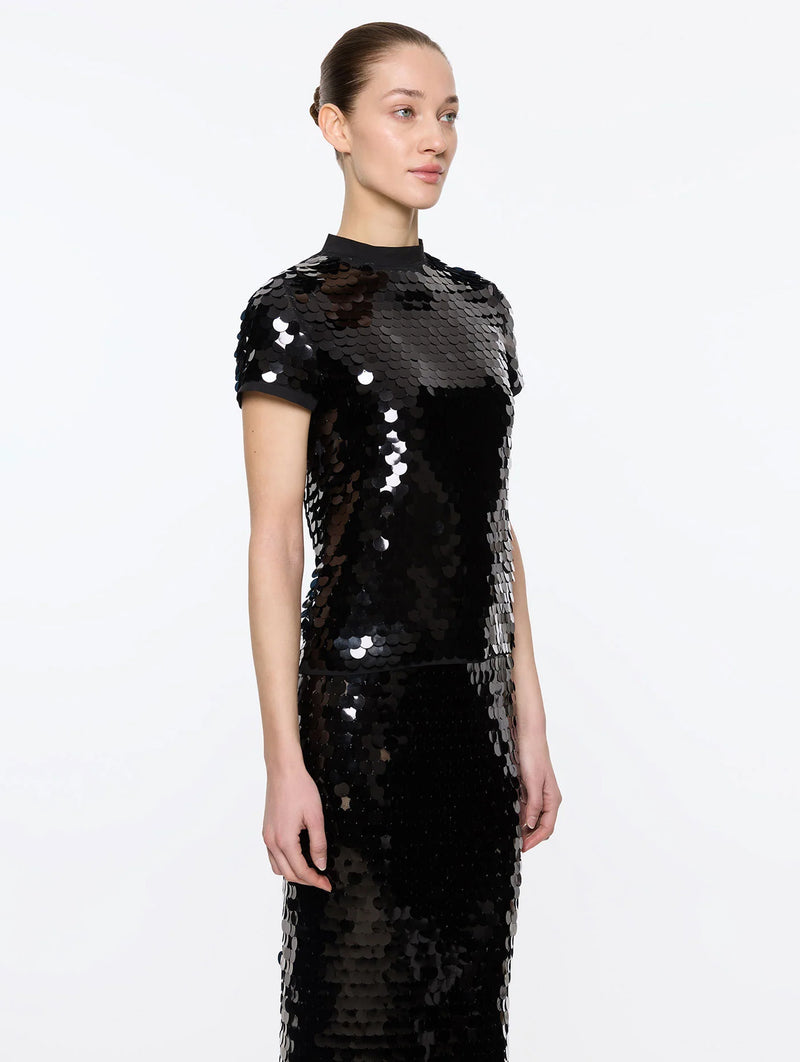 Mermaid Tee in Black Sequin