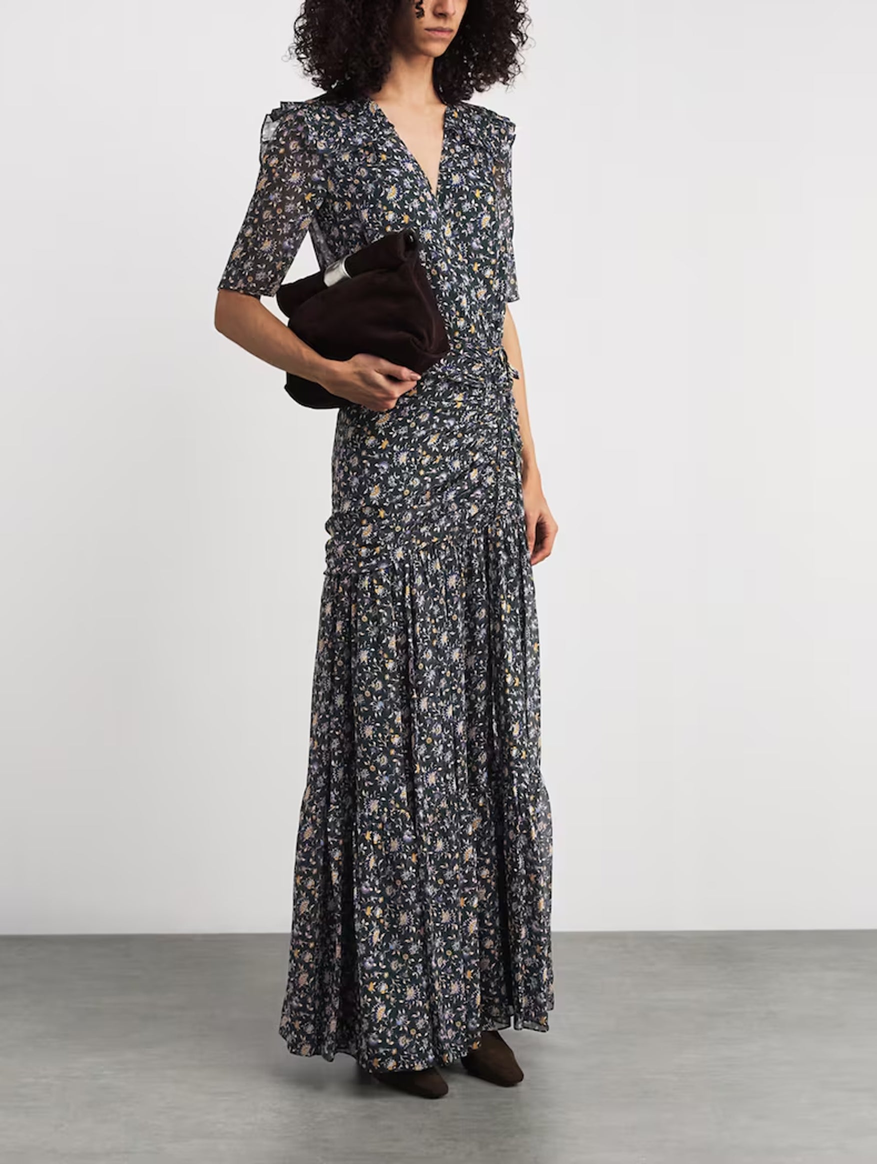 Mick Silk Dress in Dark Hunter Green Multi