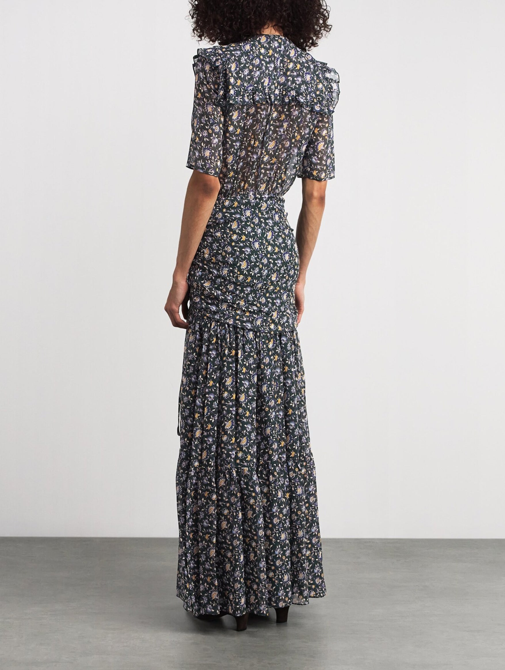 Mick Silk Dress in Dark Hunter Green Multi