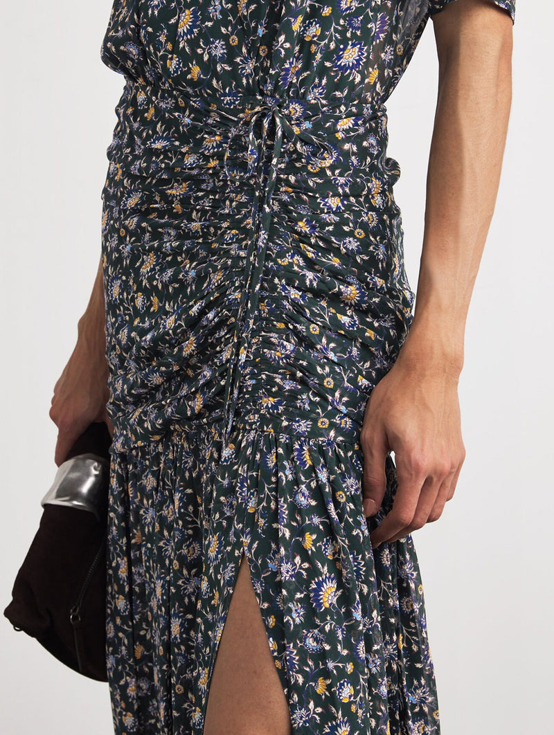 Mick Silk Dress in Dark Hunter Green Multi