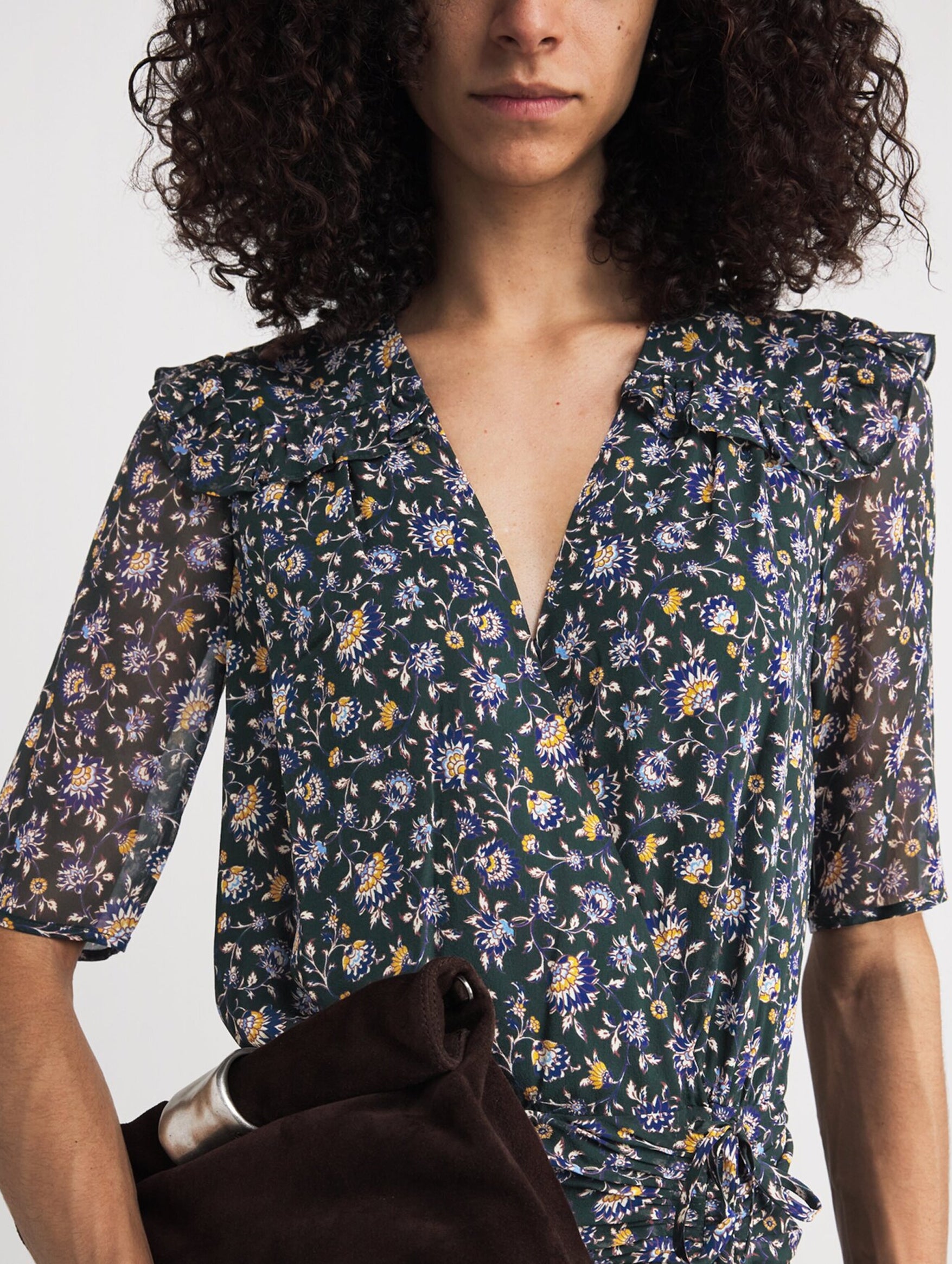 Mick Silk Dress in Dark Hunter Green Multi