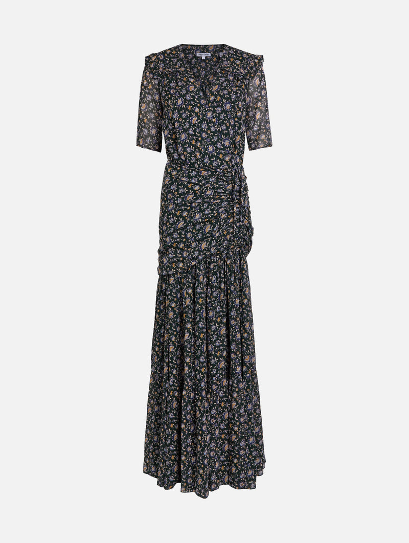 Mick Silk Dress in Dark Hunter Green Multi