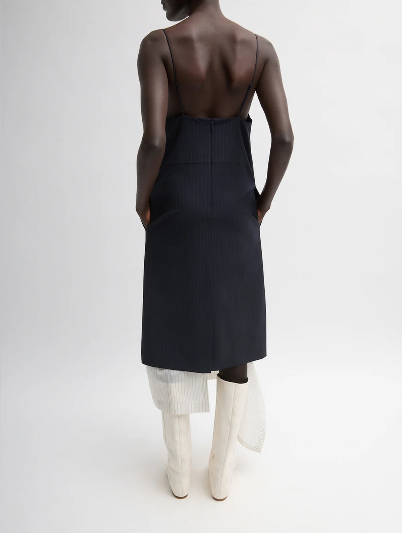 Mier Pinstripe Convertible Slip Dress in Navy