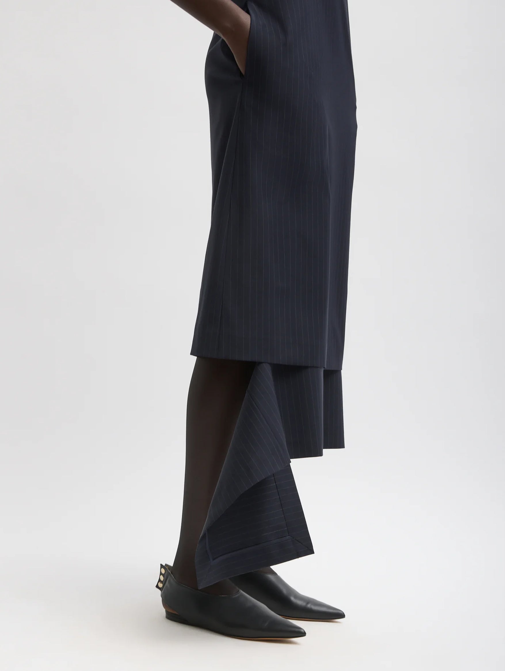 Mier Pinstripe Convertible Slip Dress in Navy