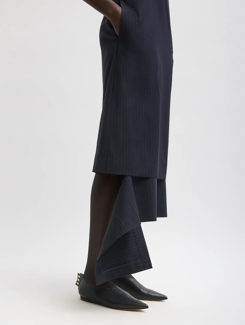 Mier Pinstripe Convertible Slip Dress in Navy