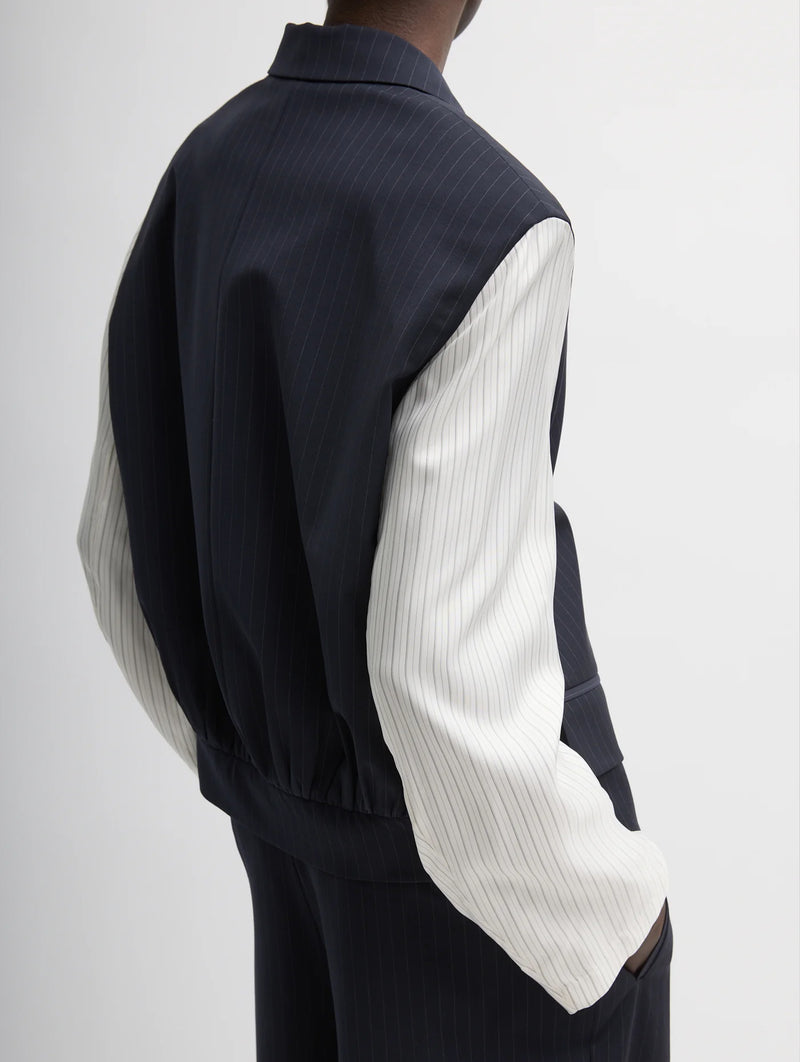 Mier Pinstripe Blazer with Combo Sleeves in Navy