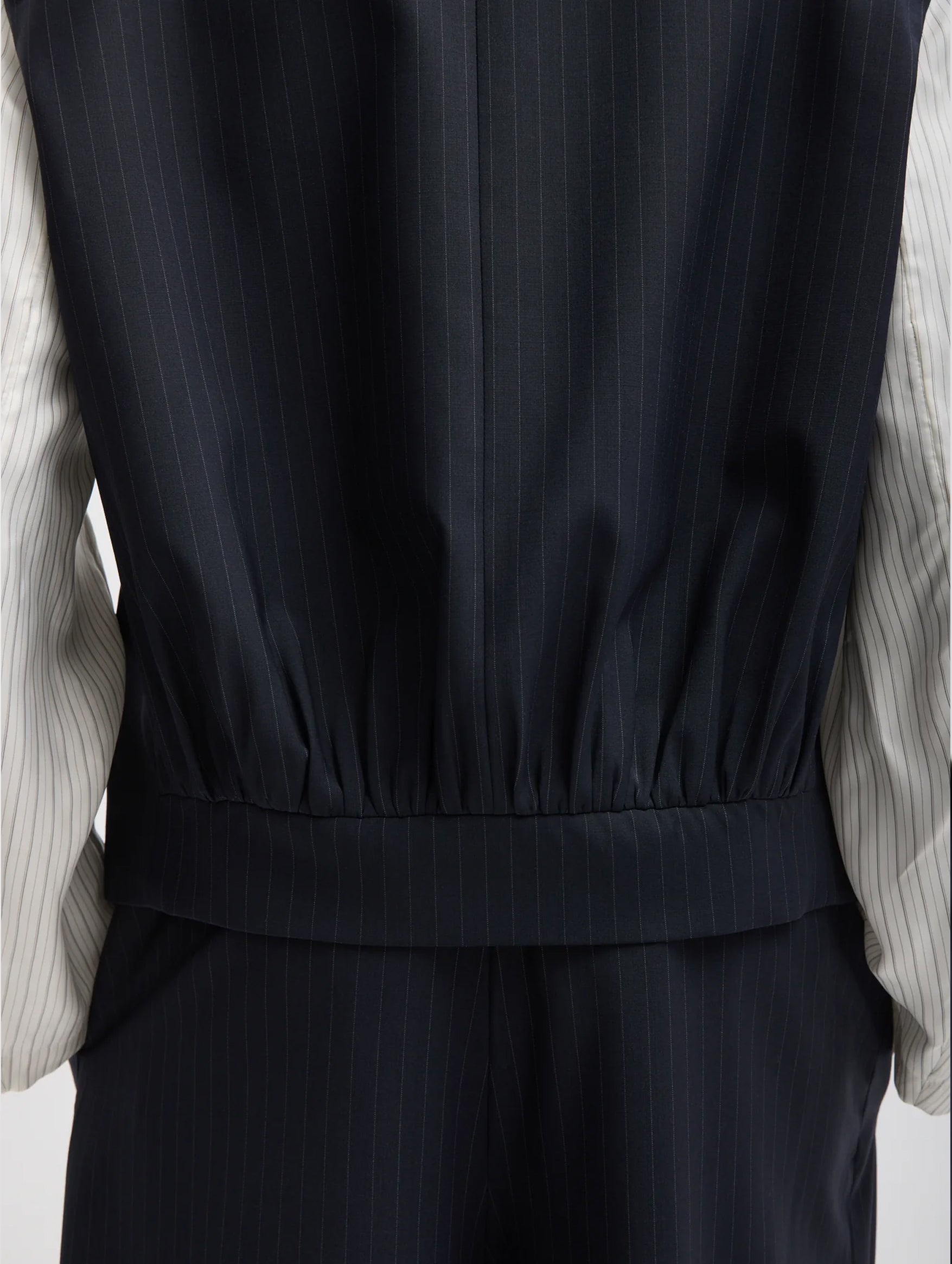 Mier Pinstripe Blazer with Combo Sleeves in Navy