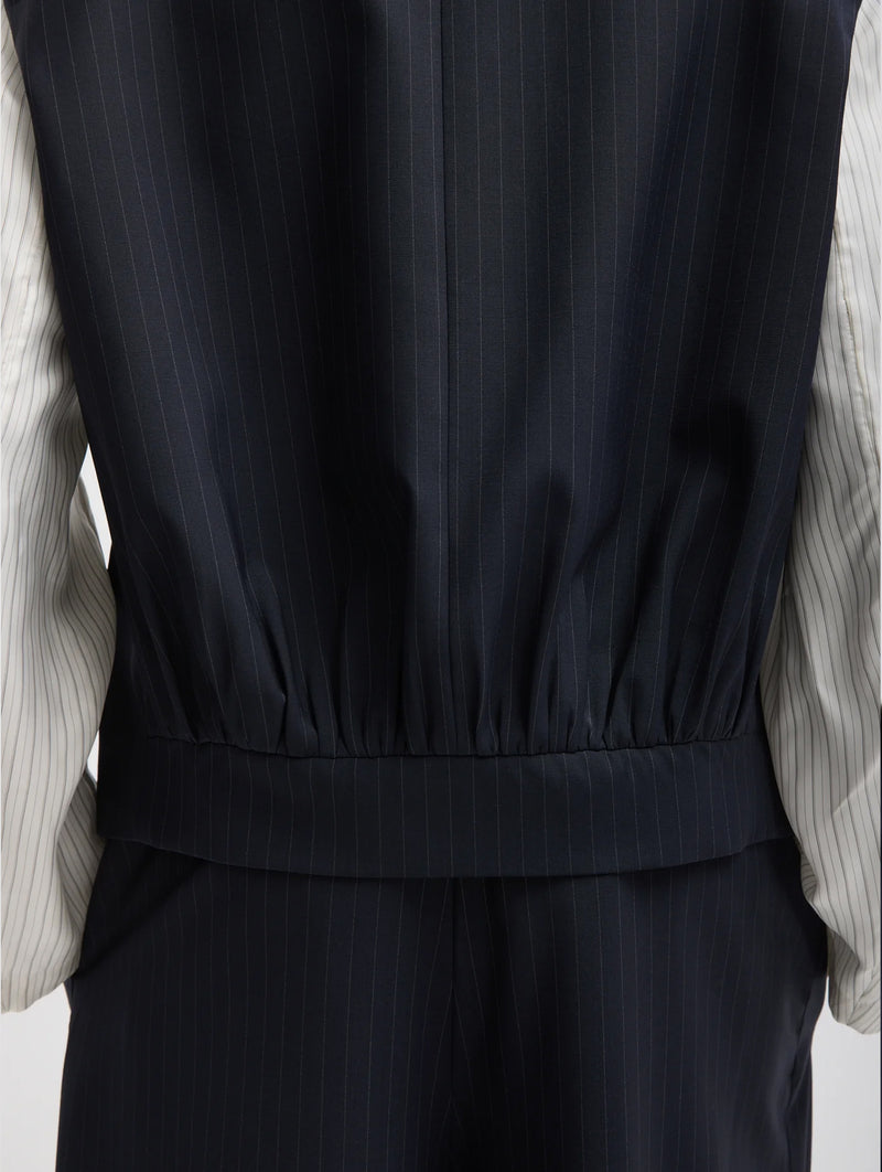 Mier Pinstripe Blazer with Combo Sleeves in Navy