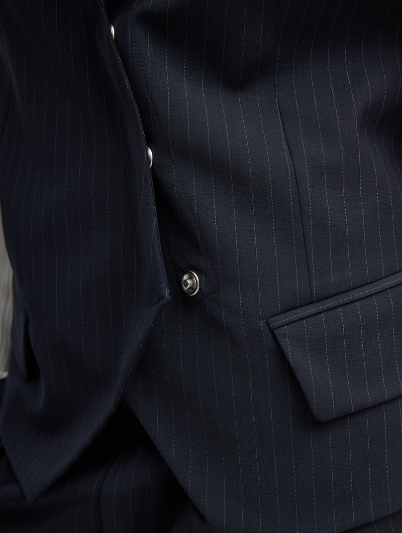 Mier Pinstripe Blazer with Combo Sleeves in Navy