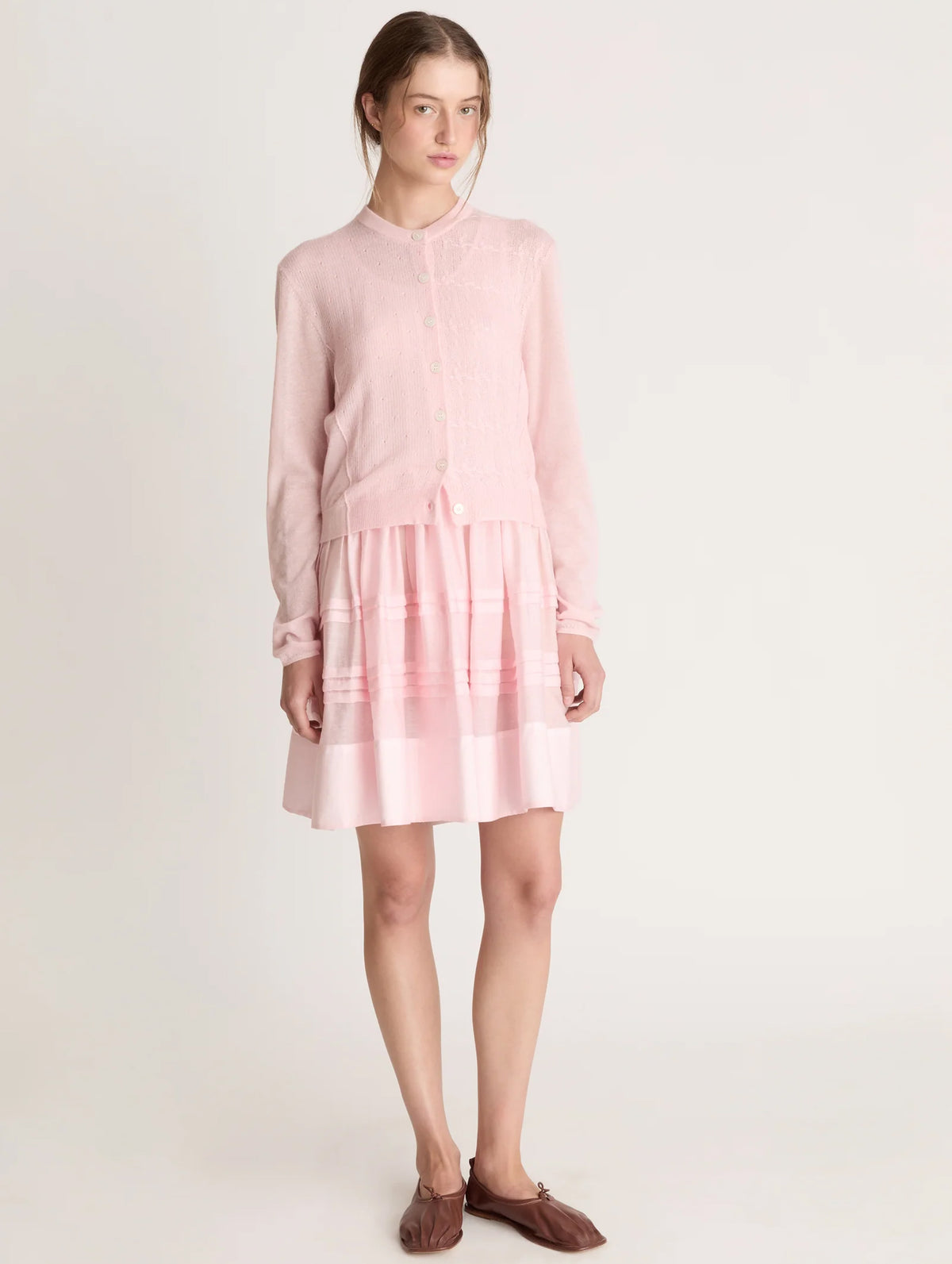 Mila Contrast Cardigan in Baby Pink