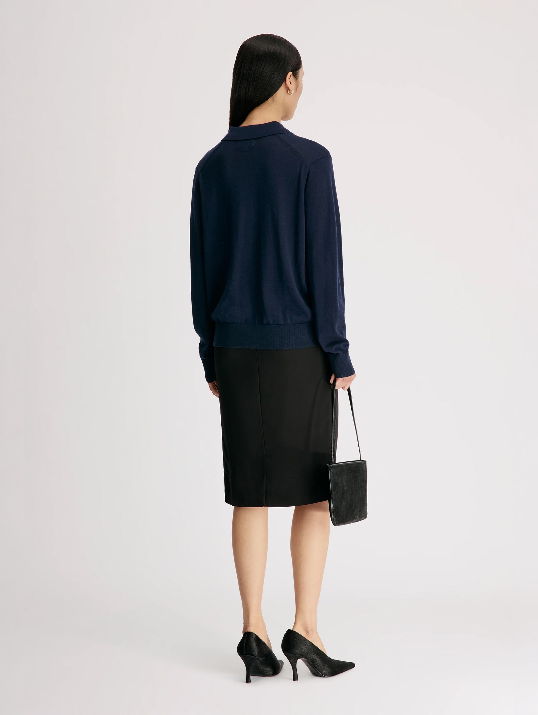 Miles Long Sleeve Polo in Navy