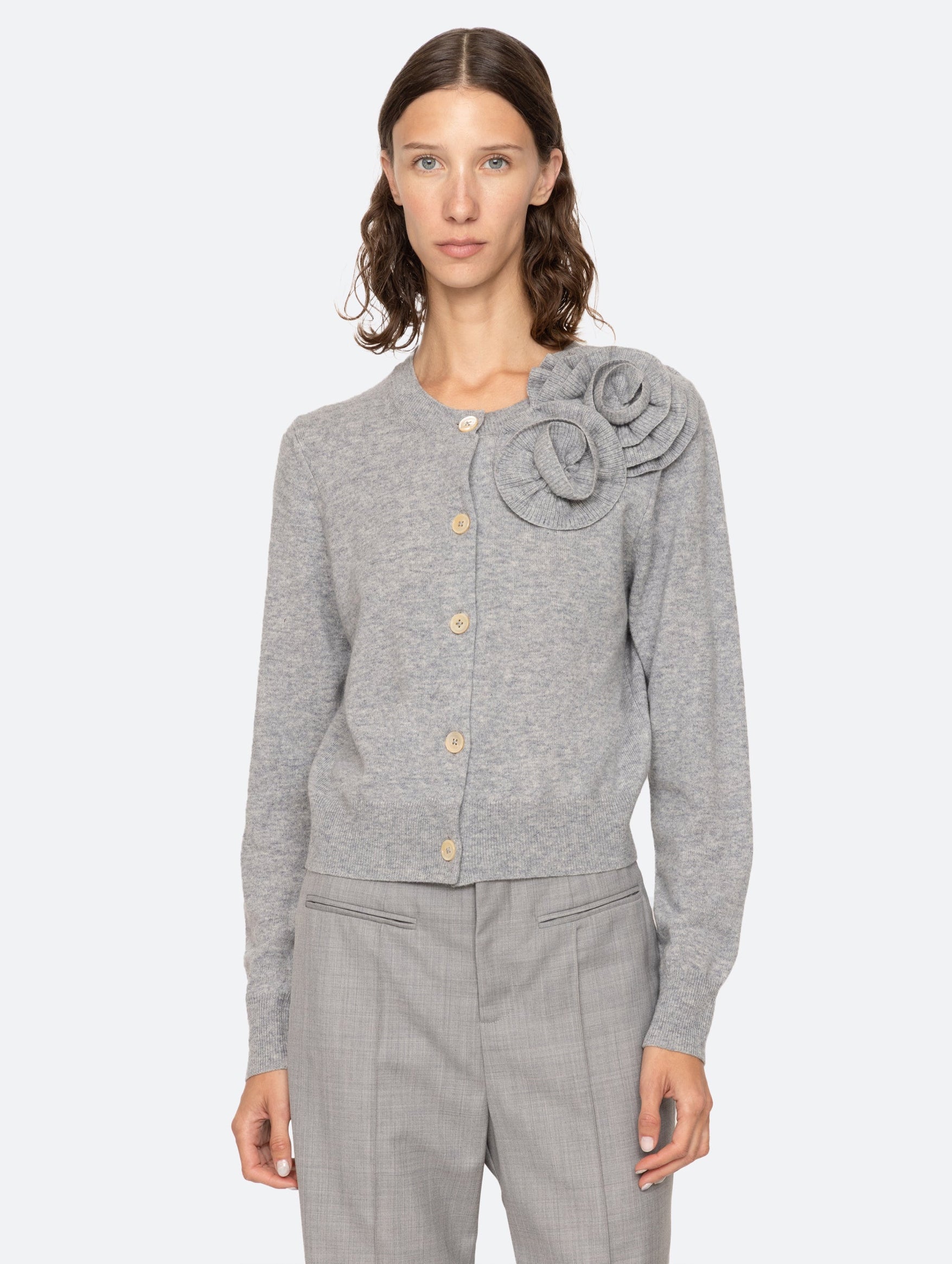 Minette Flower Cardigan in Grey Grey