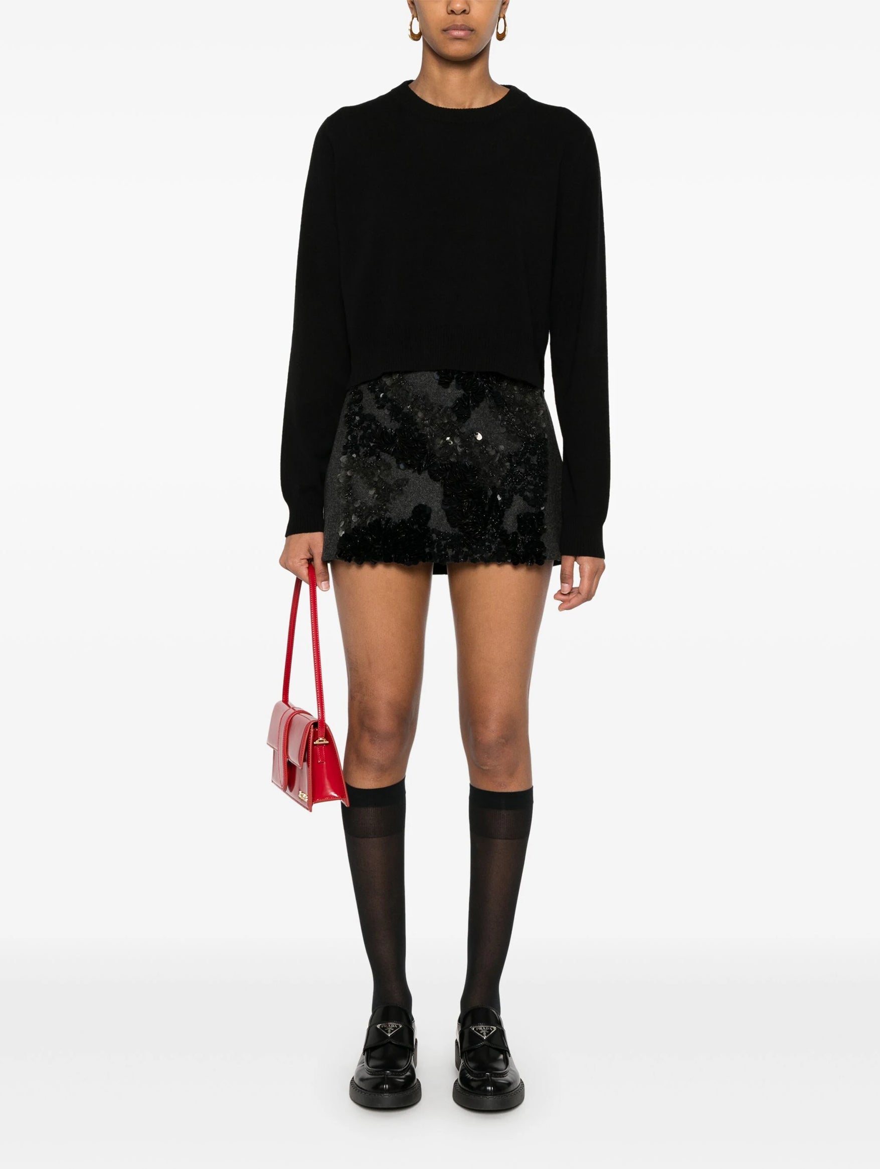 Sequined Mélange-effect Mini Skirt in Black