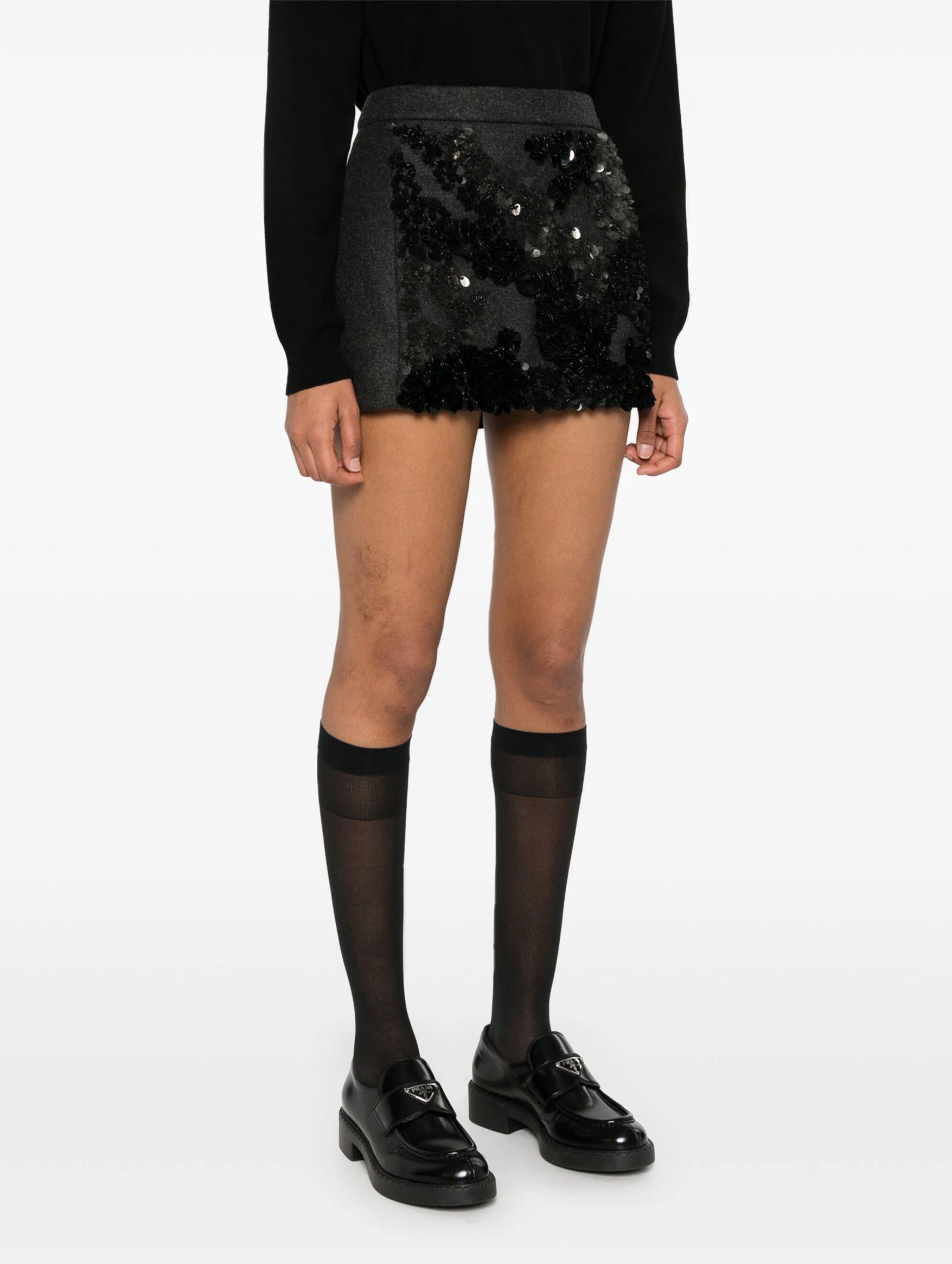 Sequined Mélange-effect Mini Skirt in Black