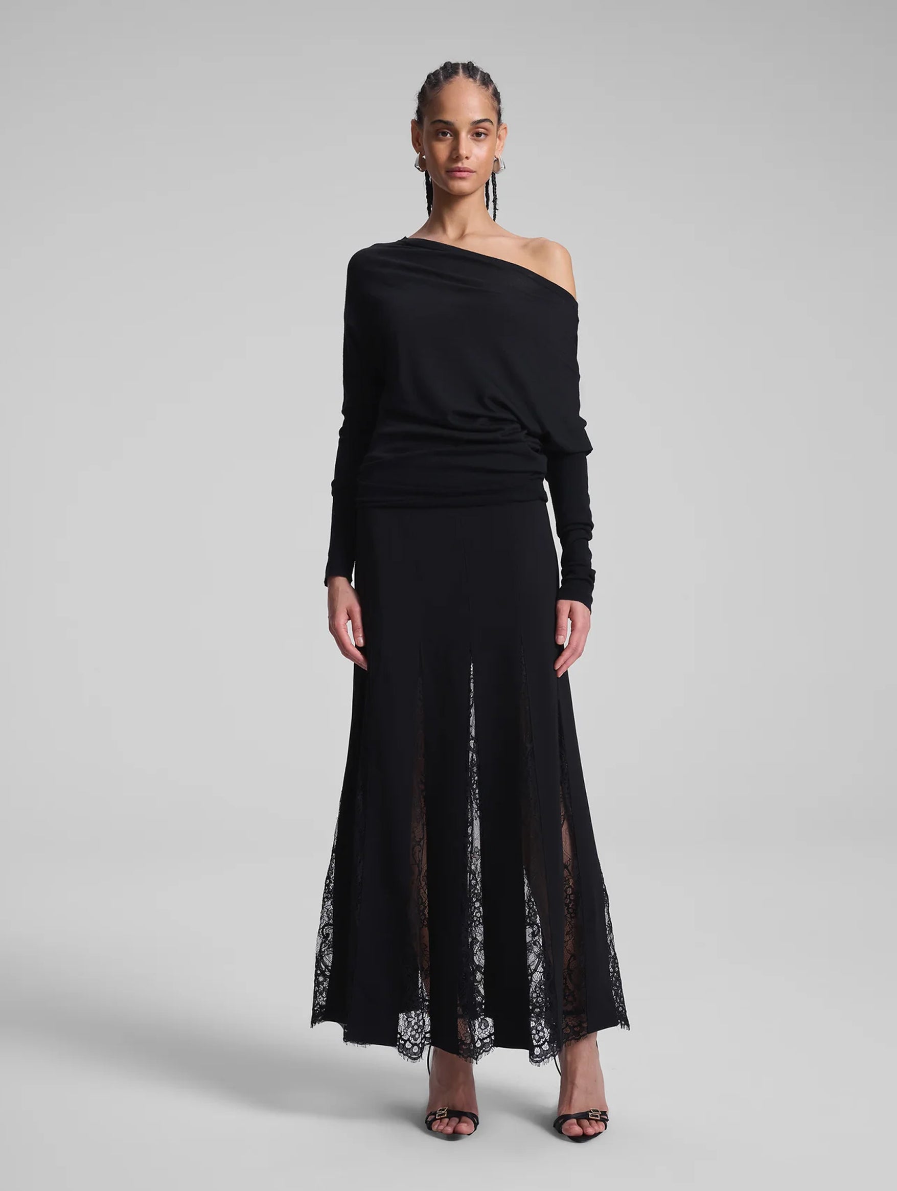 Mira Lace Midi Skirt in Black