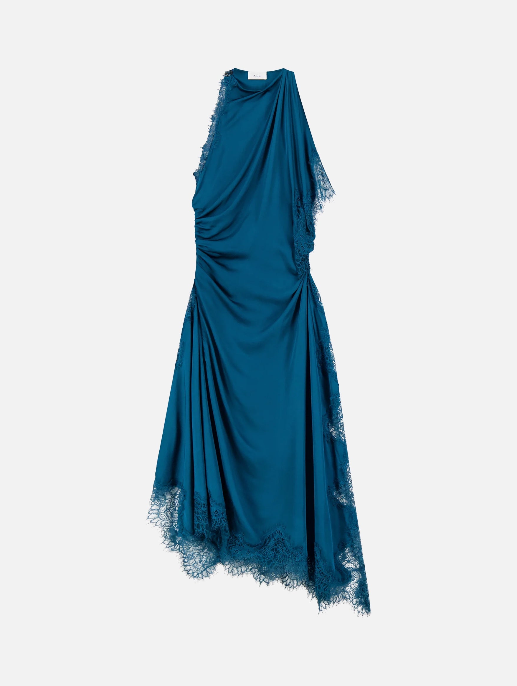 Miriam Satin and Lace Maxi Dress in Light Teal