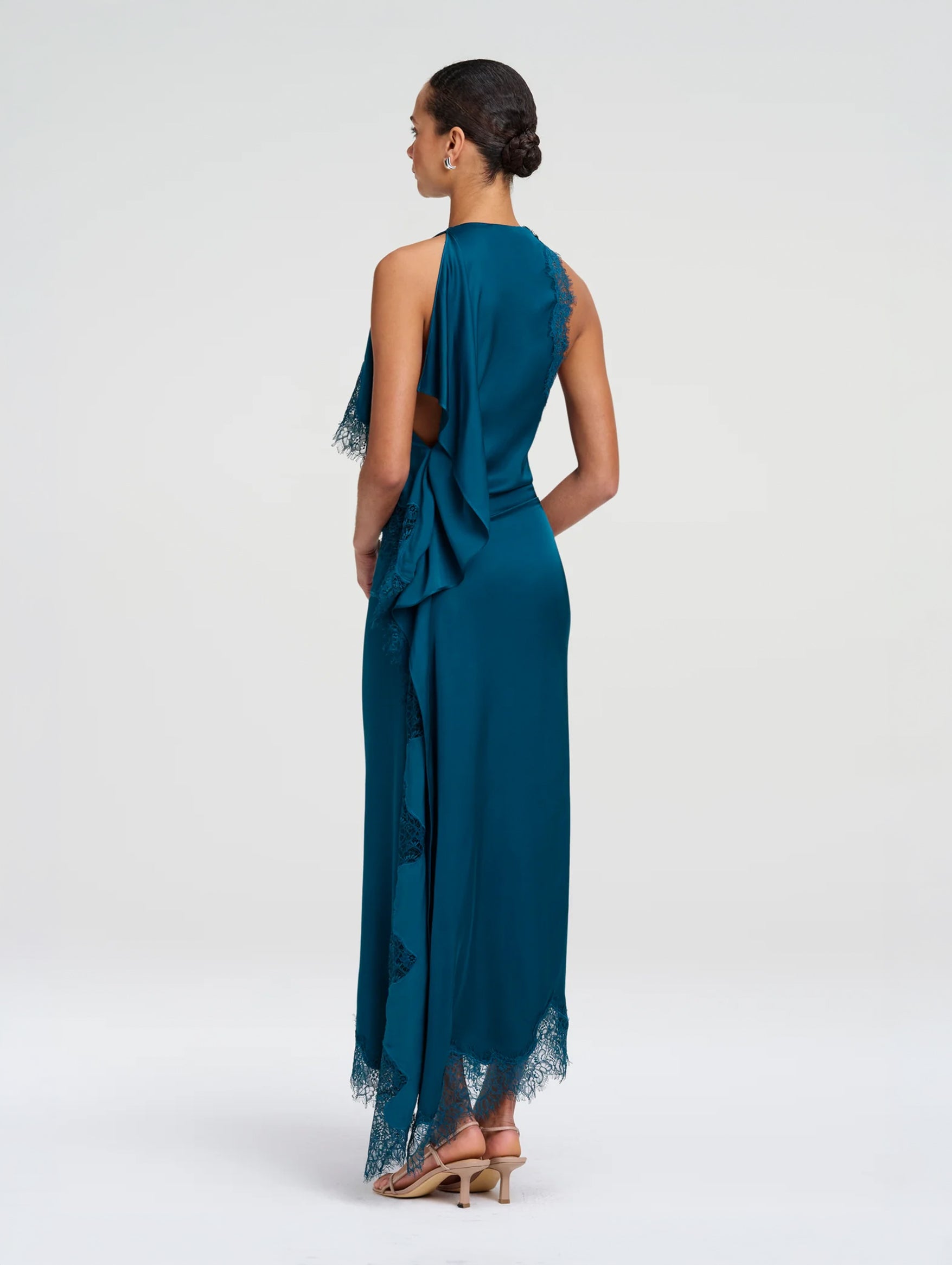 Miriam Satin and Lace Maxi Dress in Light Teal