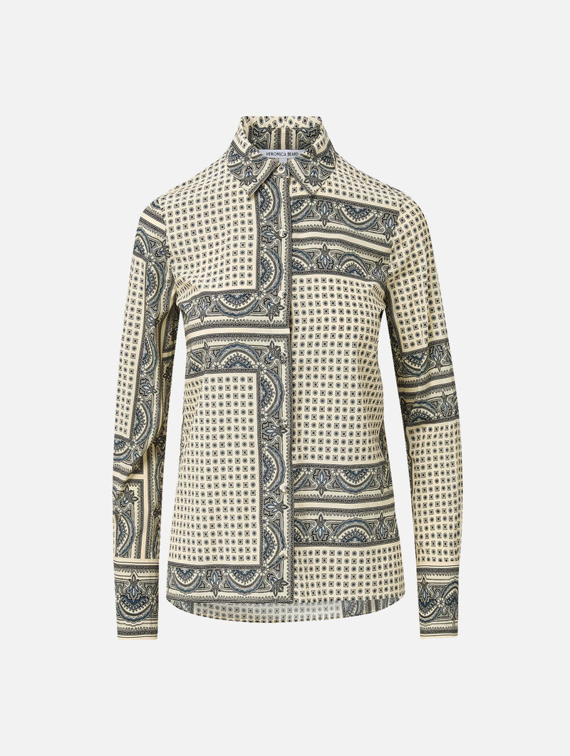 Monique Shirt in Ecru Teal Multi