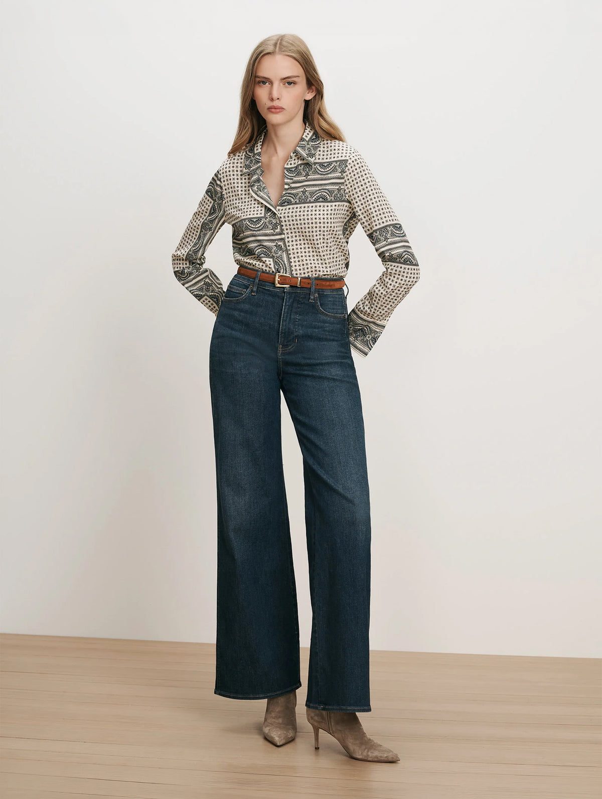 Monique Shirt in Ecru Teal Multi