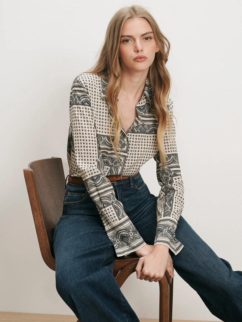 Monique Shirt in Ecru Teal Multi