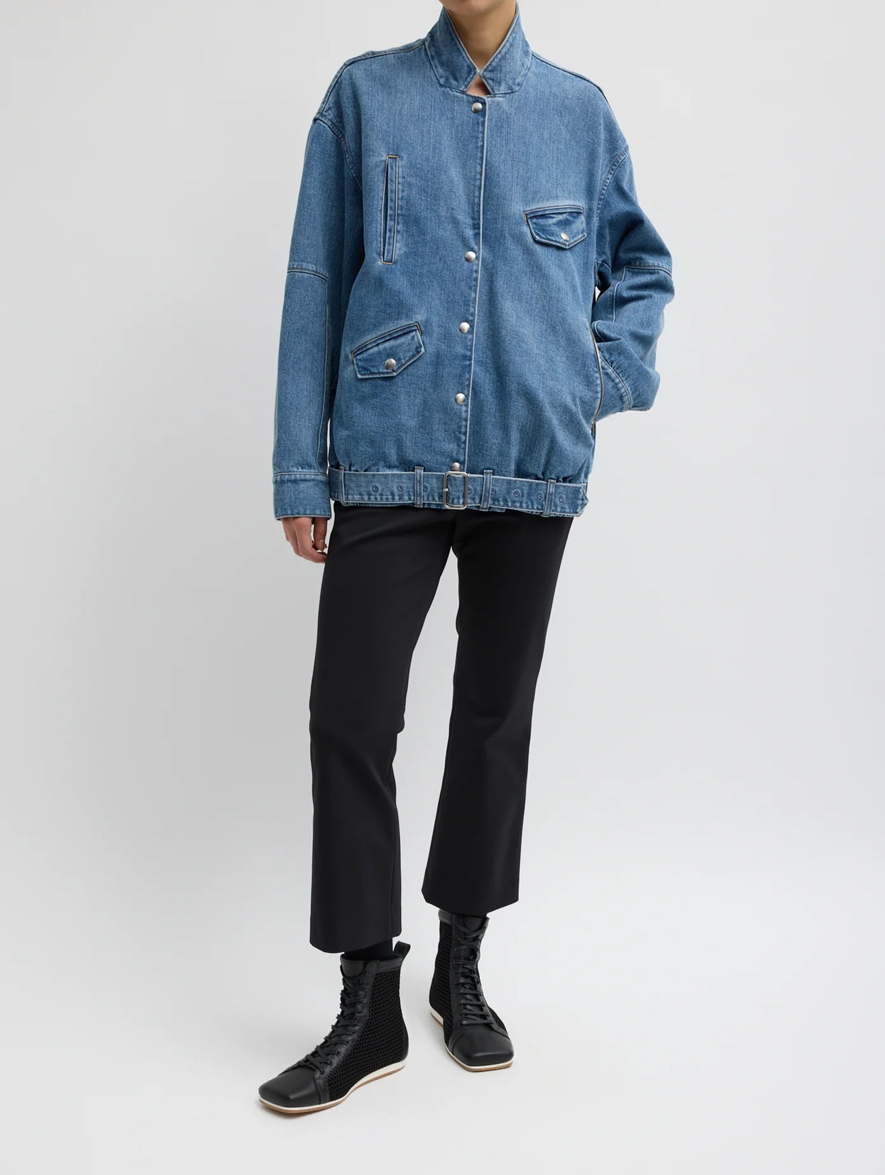 Classic Denim Moto Bomber in Classic Blue