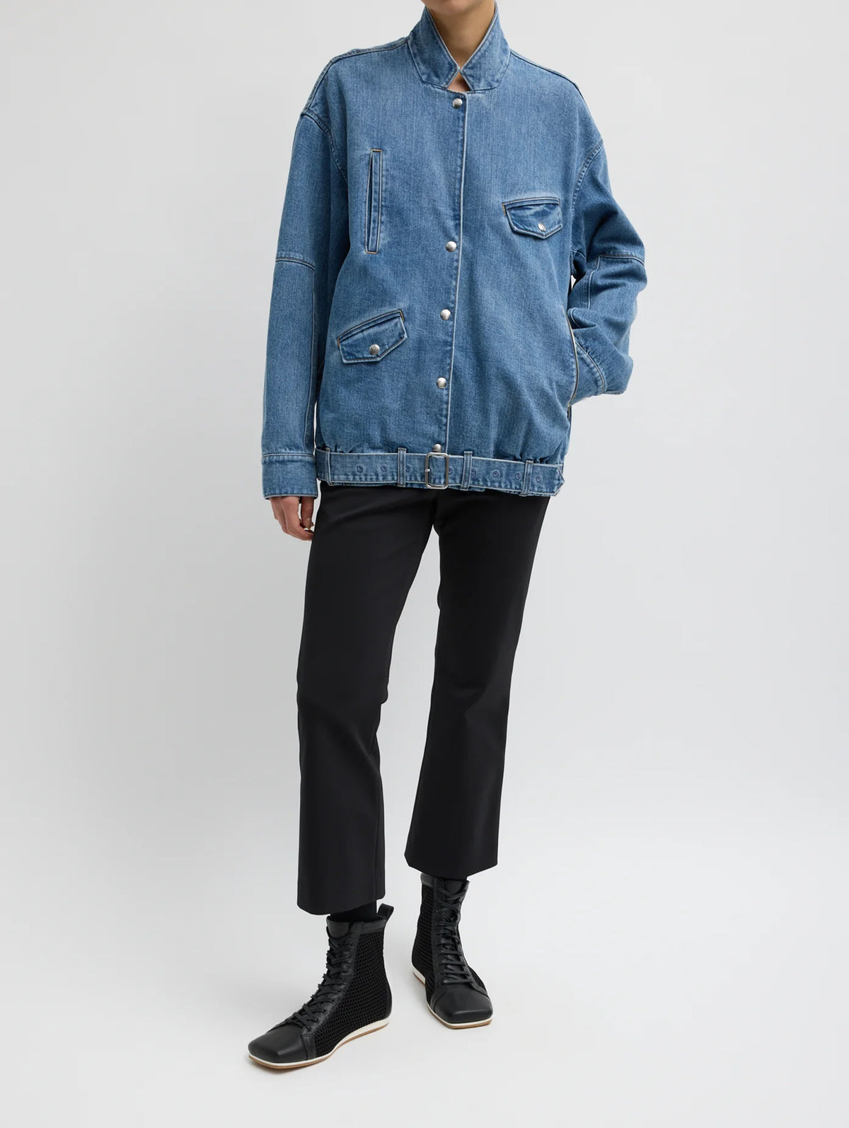Classic Denim Moto Bomber in Classic Blue