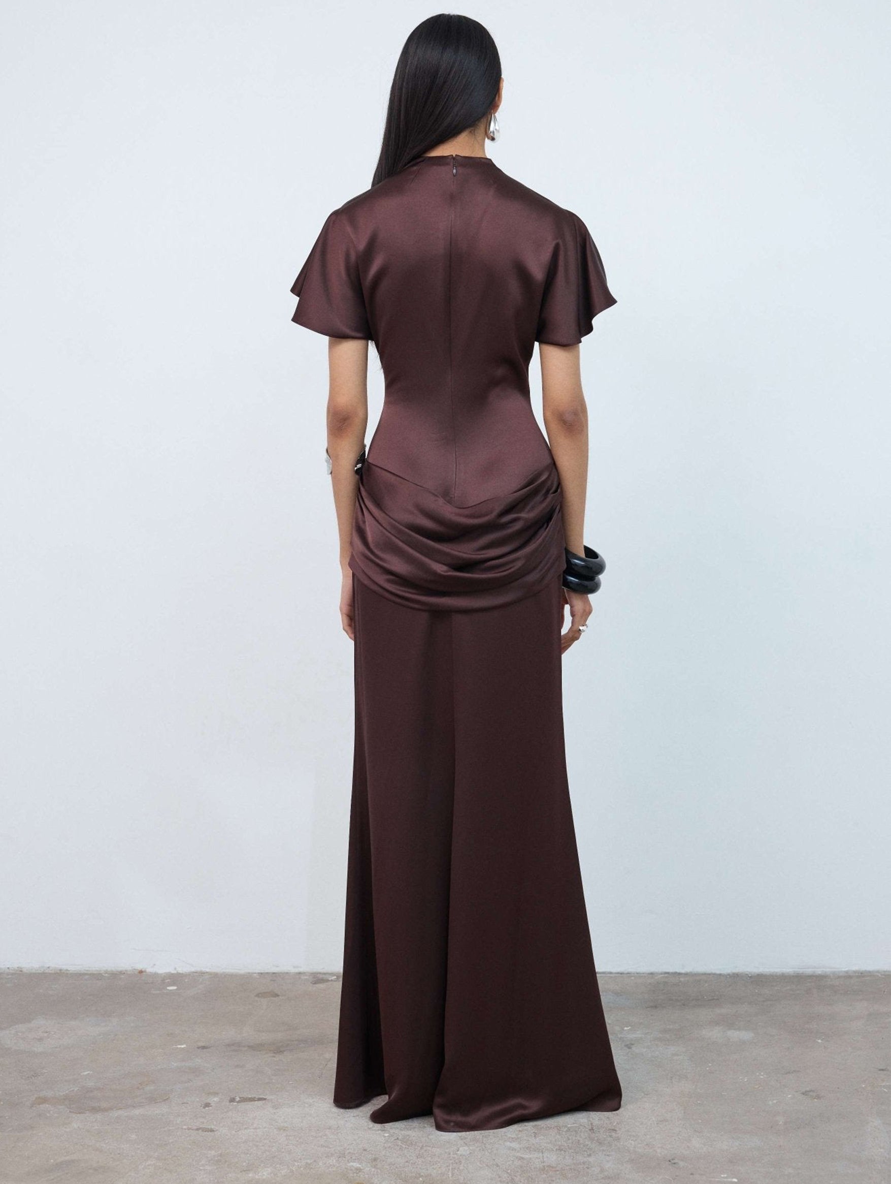Myra Double Satin Maxi Dress In Brown