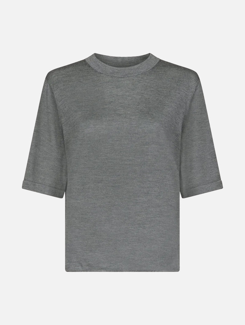 Nala LDS Fine Short Sleeve Top in Anthracite Melange