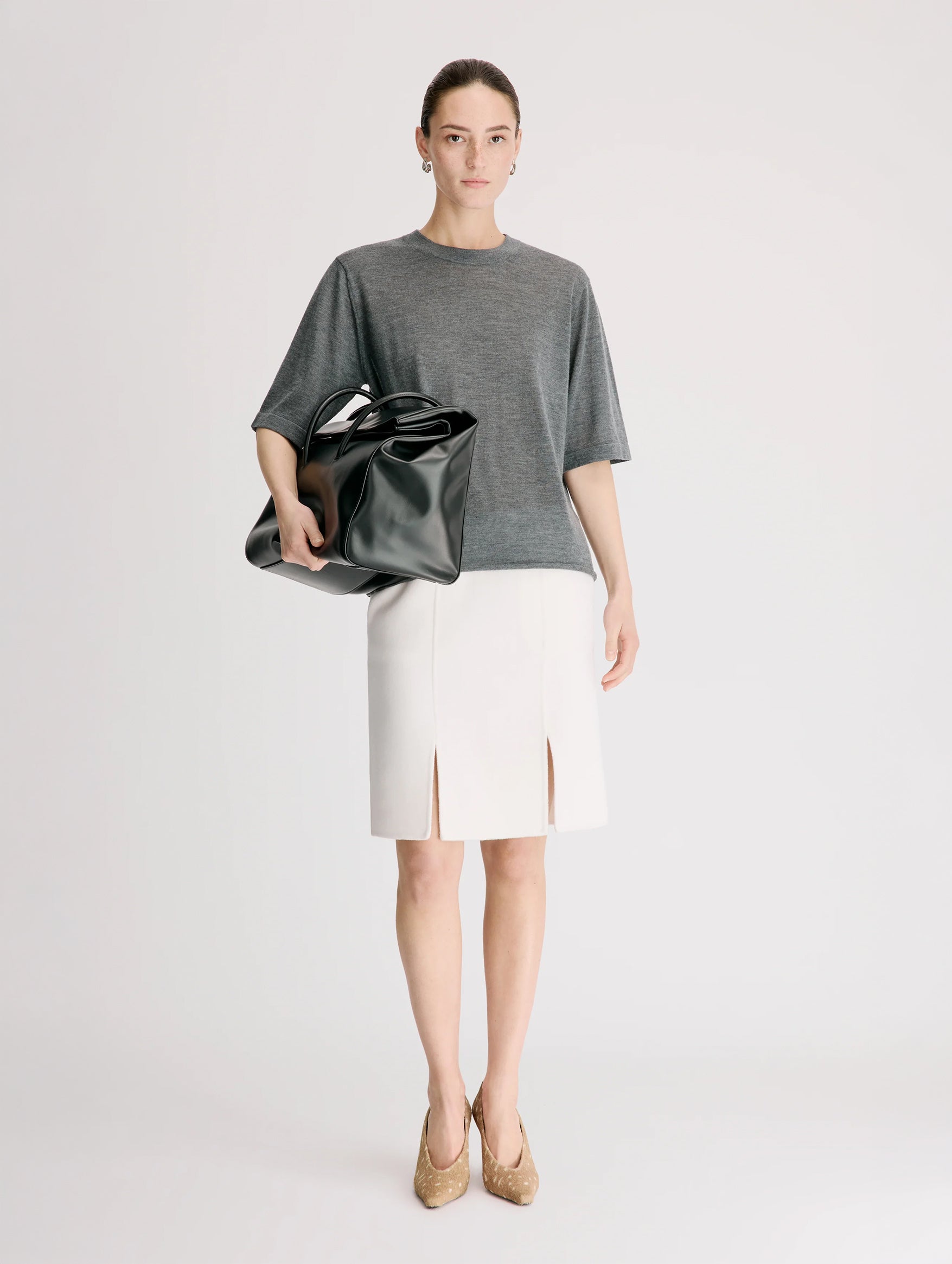 Nala LDS Fine Short Sleeve Top in Anthracite Melange
