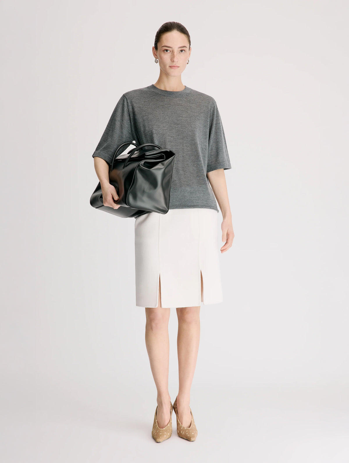Nala LDS Fine Short Sleeve Top in Anthracite Melange