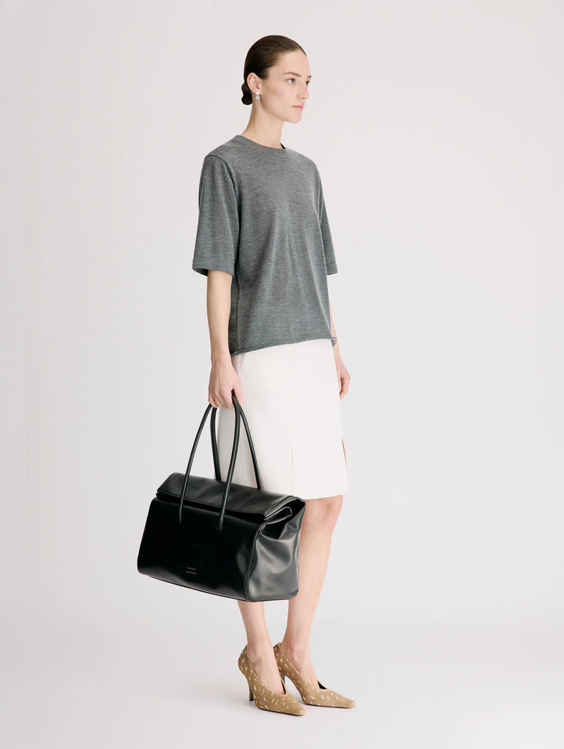 Nala LDS Fine Short Sleeve Top in Anthracite Melange