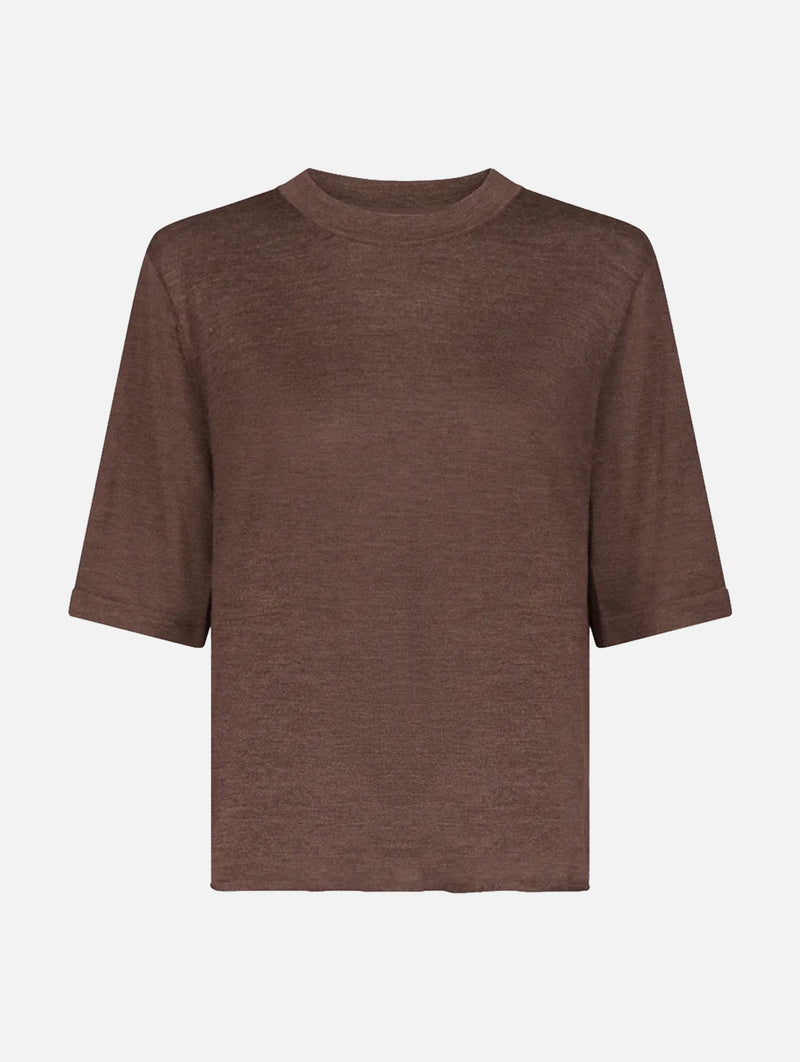 Nala LDS Fine Short Sleeve Top in Brown Melange