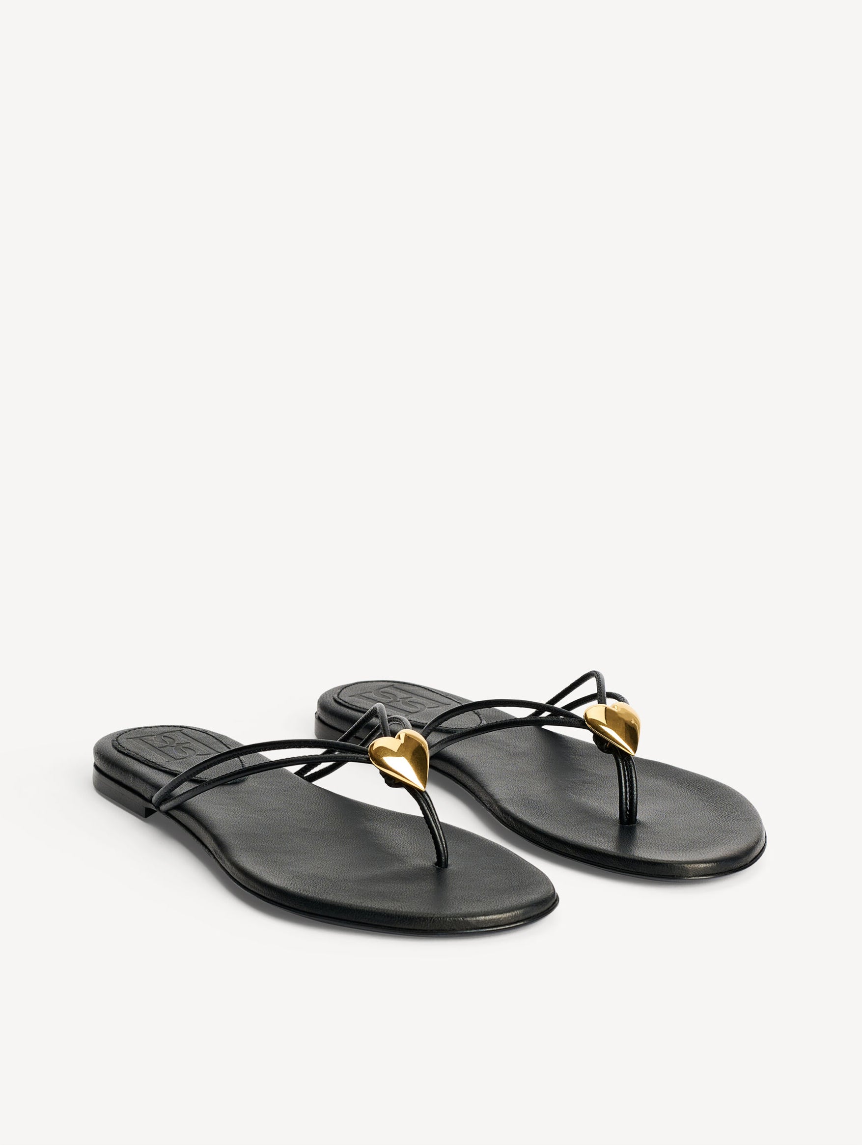 Natta Heart Leather Sandals in Black