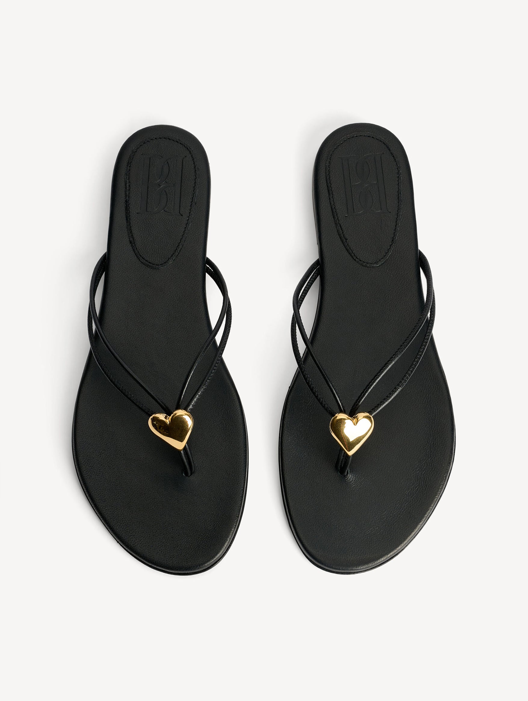 Natta Heart Leather Sandals in Black