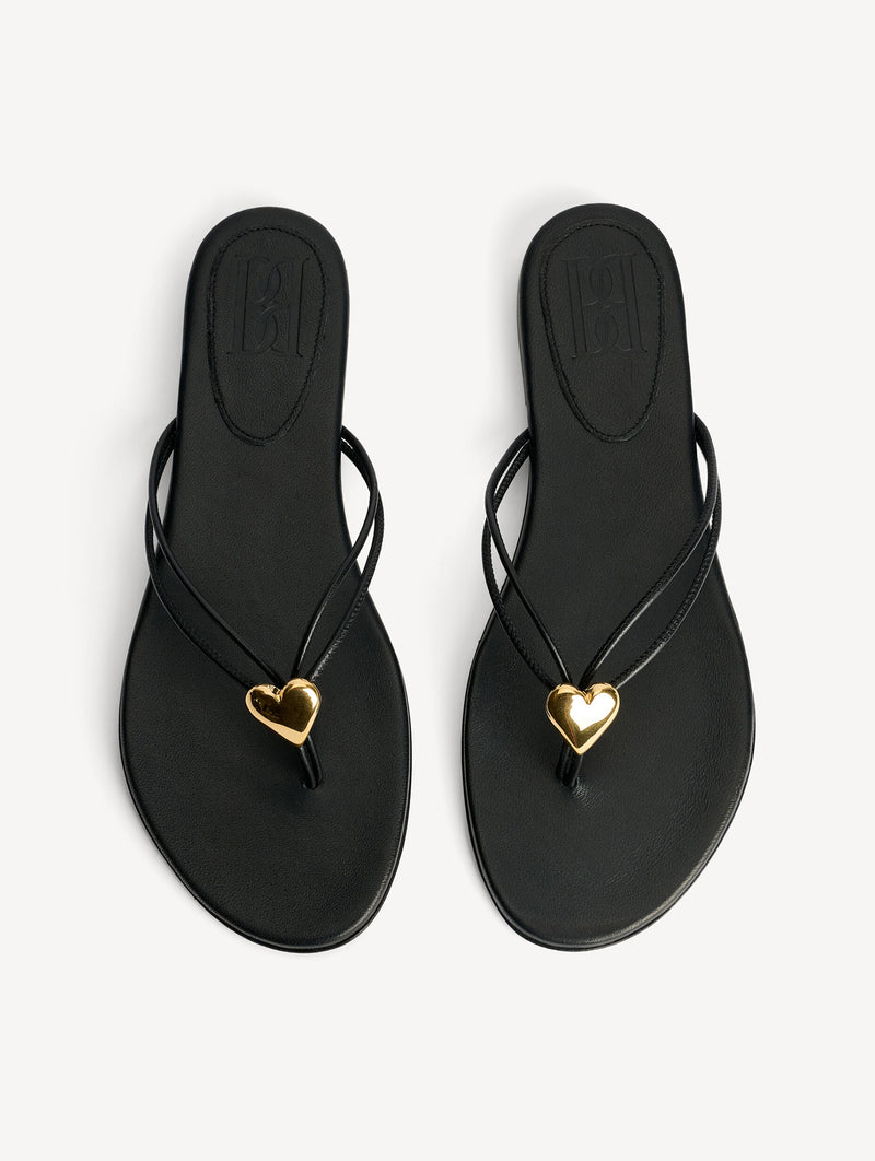 Natta Heart Leather Sandals in Black