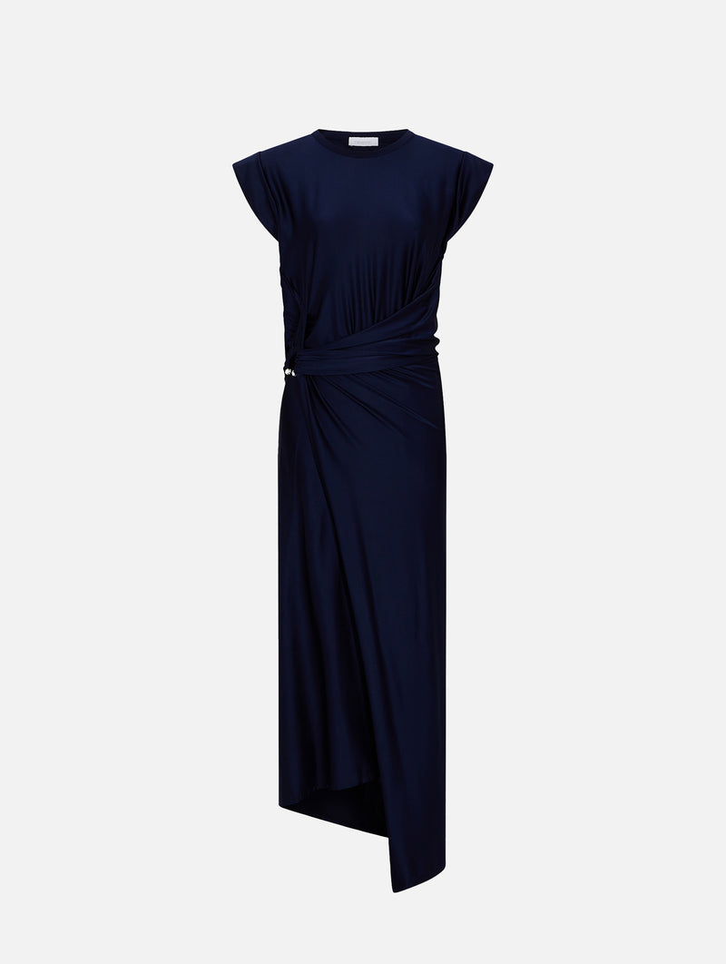 Midi Piercing Jersey Dress in Deep Navy