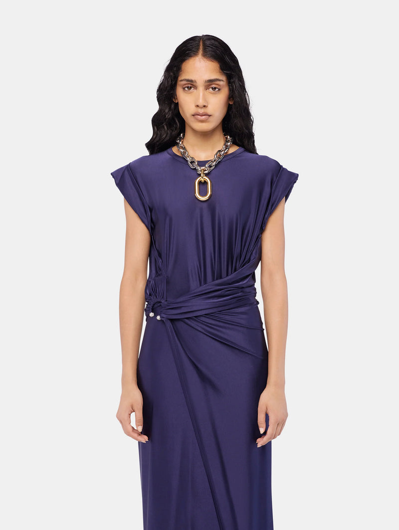 Midi Piercing Jersey Dress in Deep Navy