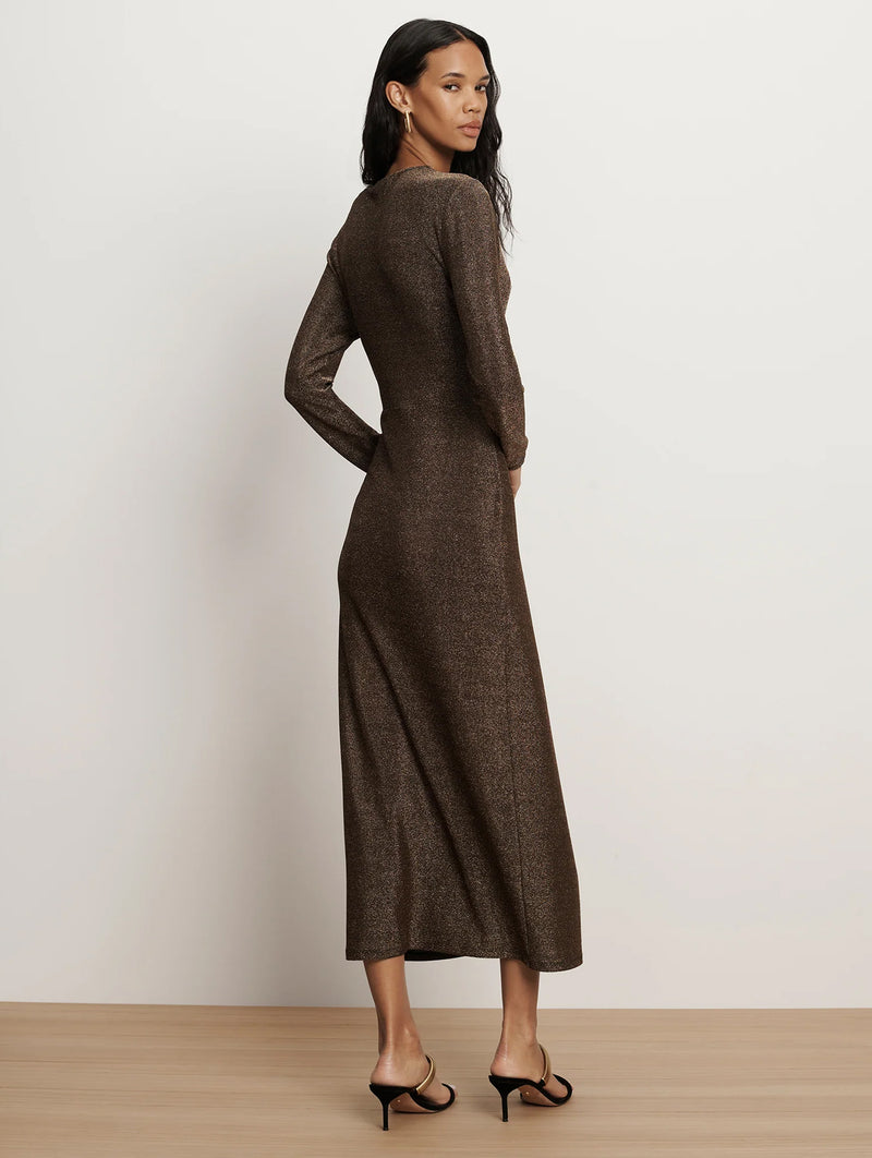 Neomie Metallic Midi Dress in Gold