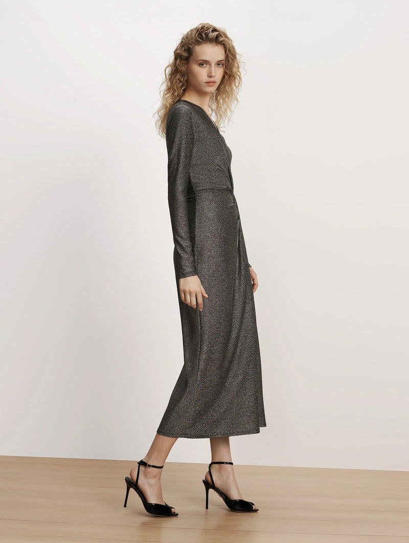 Neomie Metallic Midi Dress in Gunmetal