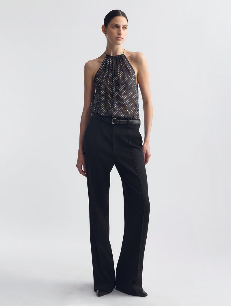 Nikki Halterneck Silk Top in Obsidian Ivory Polka Dot