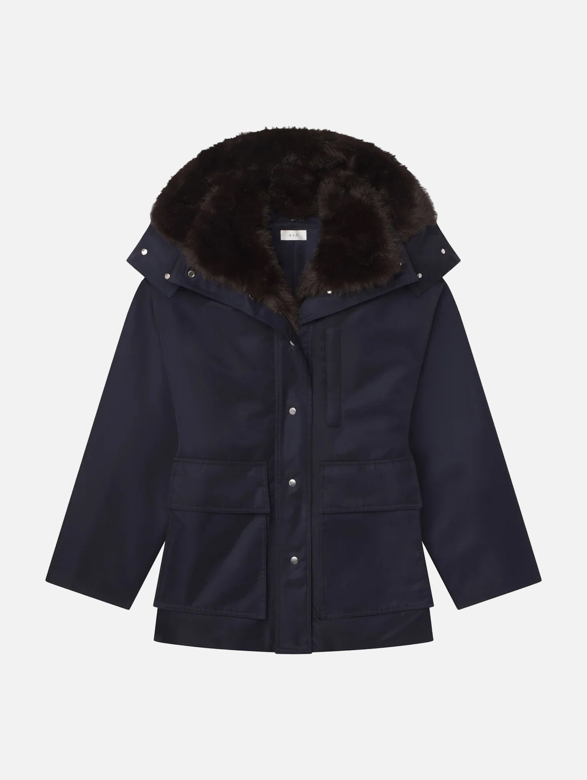 Nolan Faux Fur Trim Coat in Navy Romeo