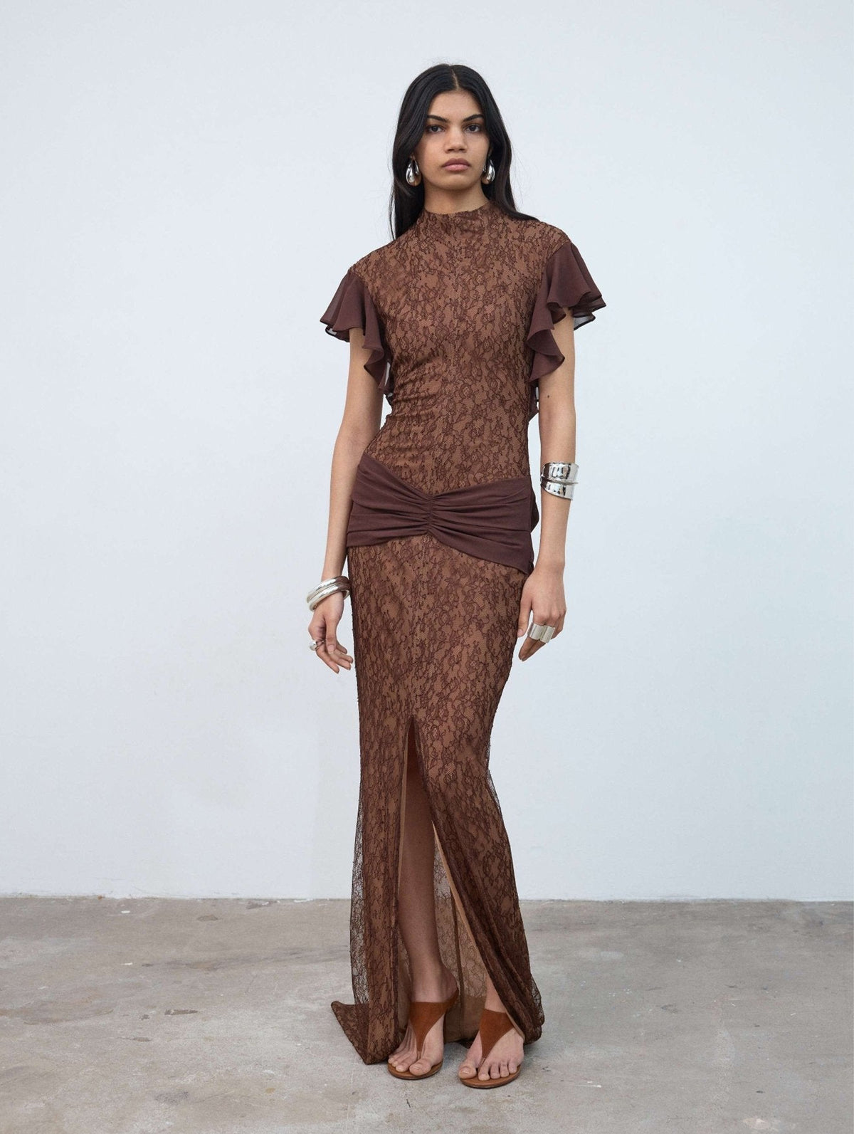 Noor Lace Maxi Dress In Brown