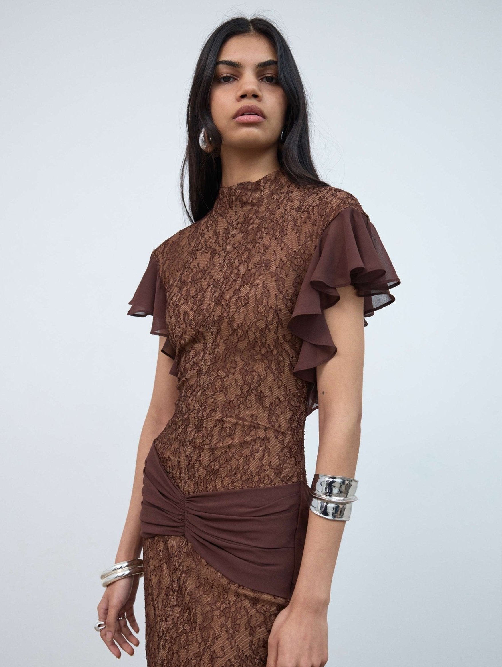 Noor Lace Maxi Dress In Brown