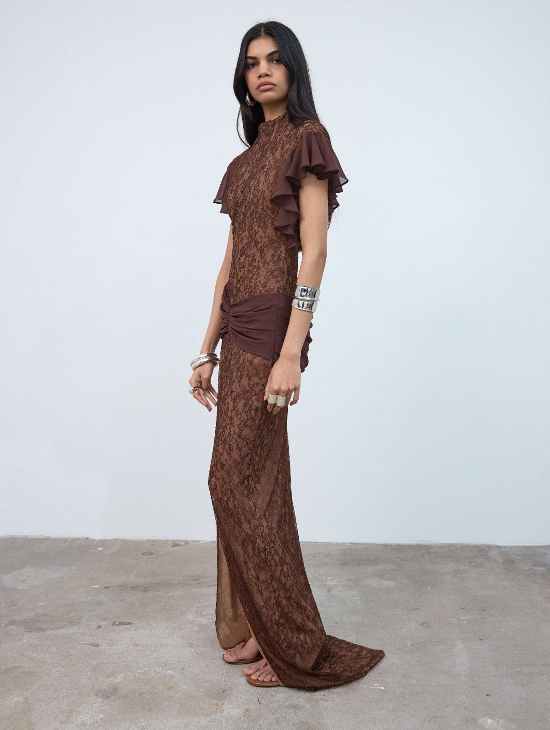 Noor Lace Maxi Dress In Brown
