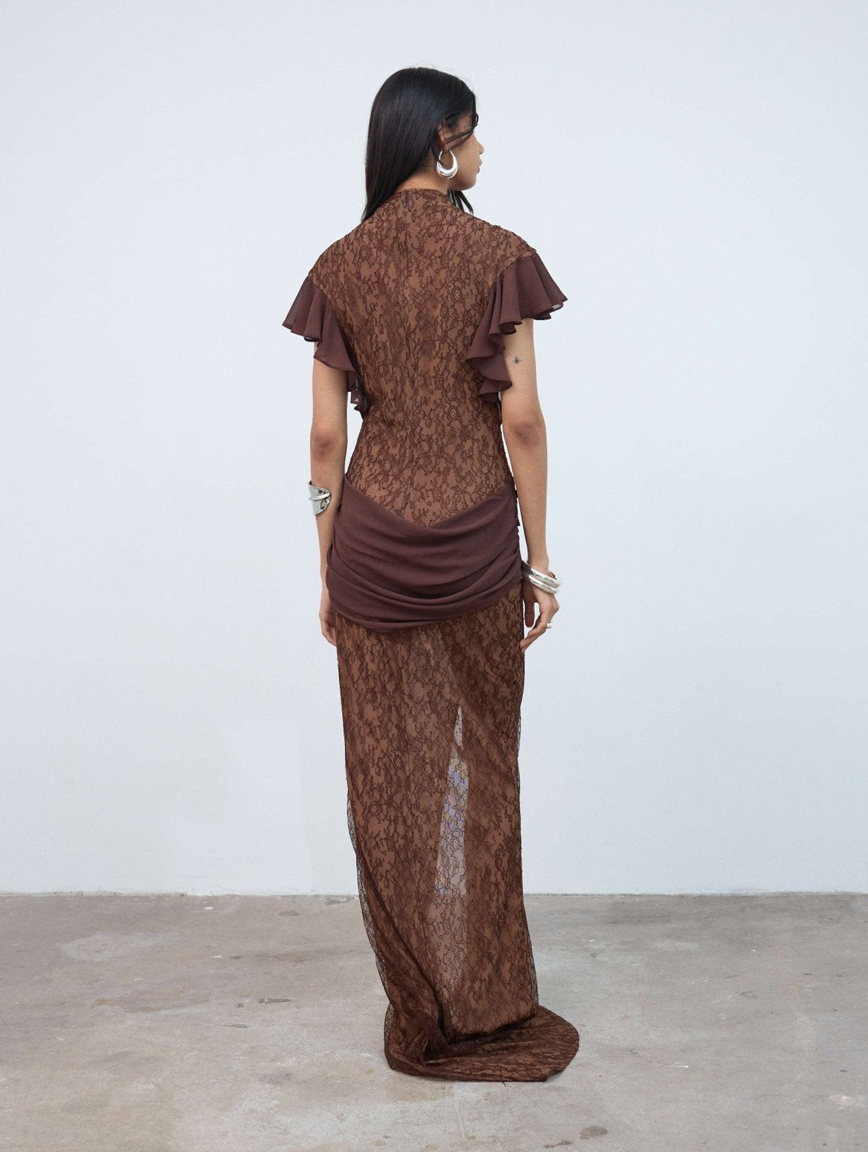 Noor Lace Maxi Dress In Brown