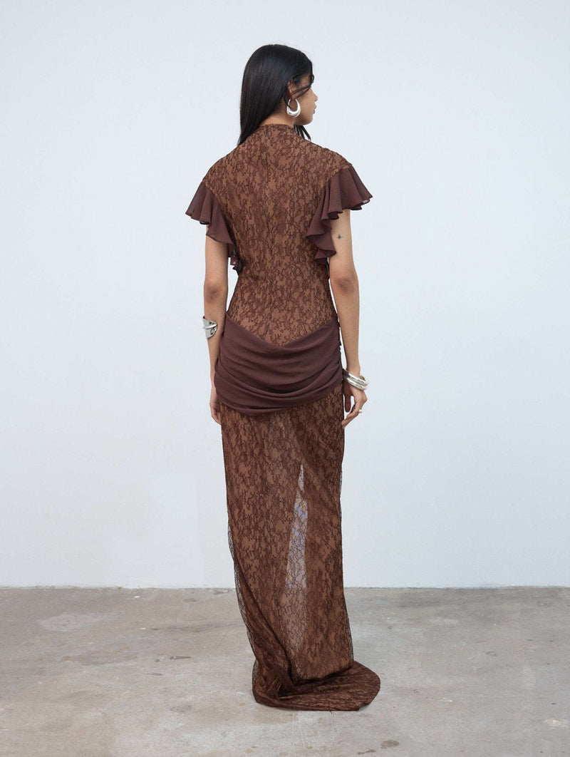 Noor Lace Maxi Dress In Brown