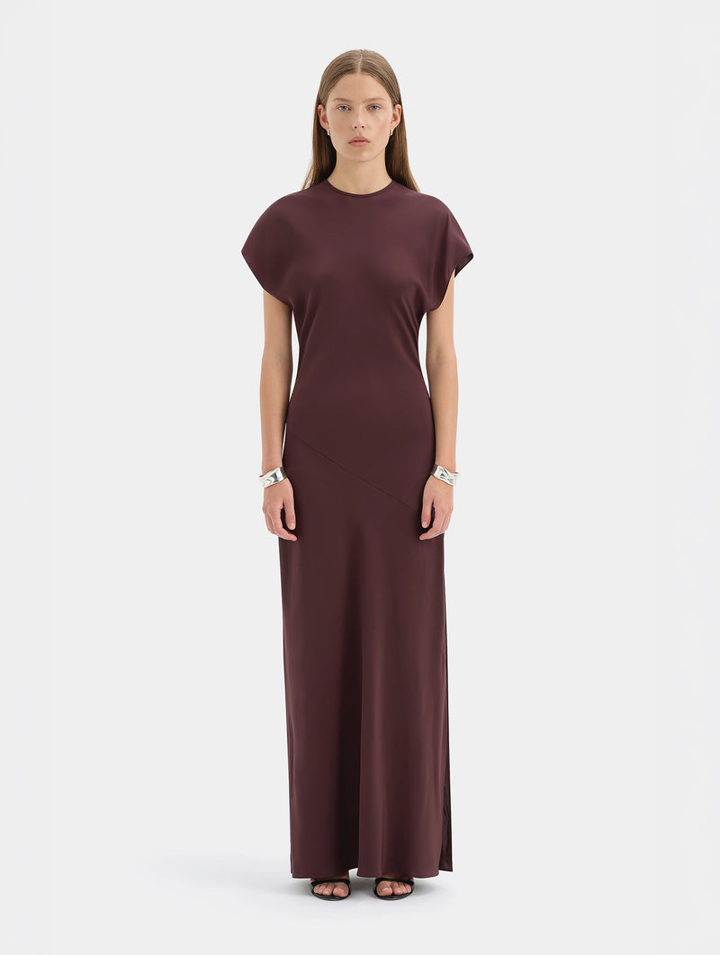 Noria Sleeved Gown in Dark Plum